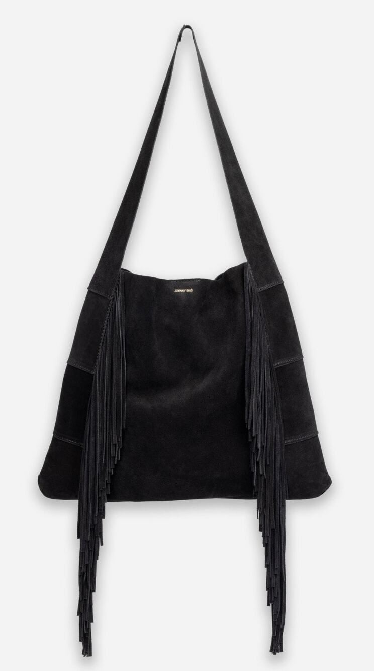 Johnny Was Nero Italian Suede Fringe Hobo Bag. NWT